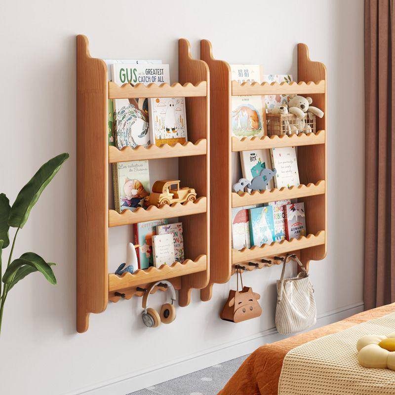 Multi story bookshelf, solid wood bookshelf, wall mounted shelves for children's home picture
