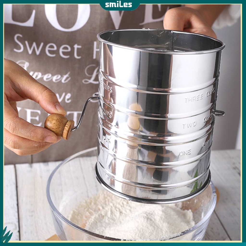 smiles Flour Sifter Semiautomatic Handheld Handcrank Sieve Stainless