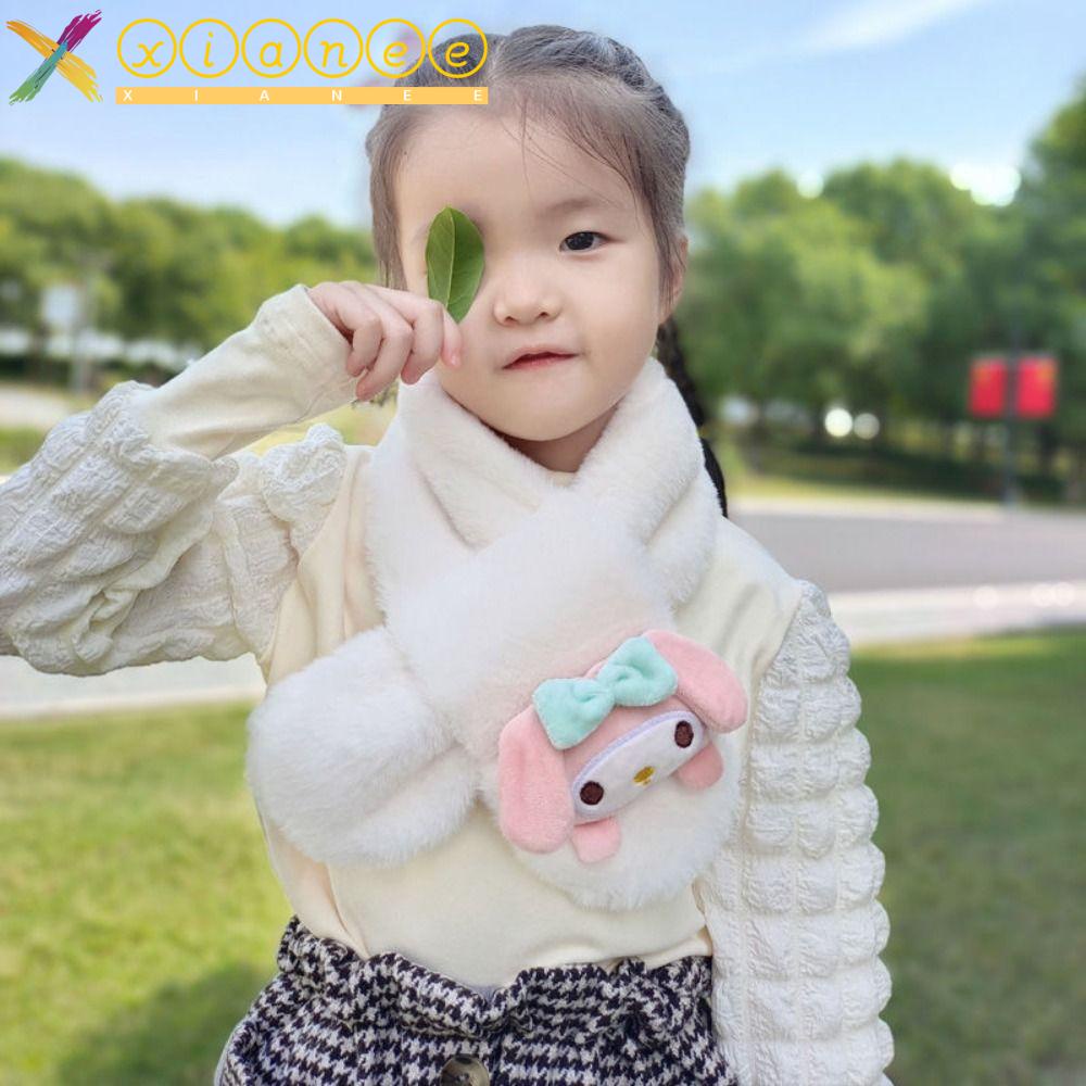 XIANEE Children Plush Scarf Kuromi/Melody/Cinnamoroll Soft Warm Autumn Winter Kids Neck Shawl