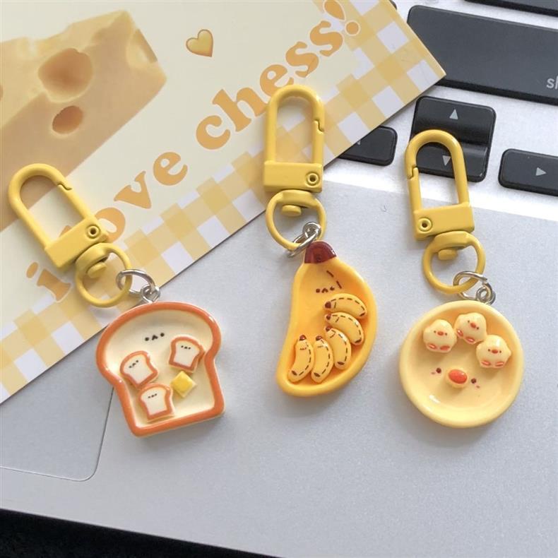 2 Pcs/set Cute Breakfast Plate Keychain Bread Egg Keychain Pendant ...