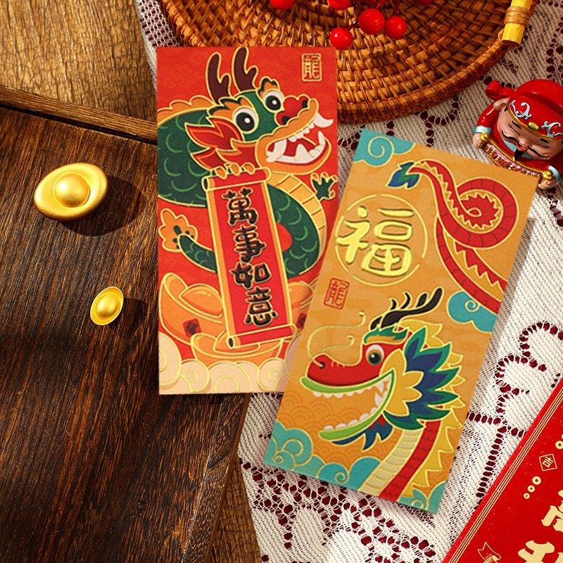 6PCS CNY Red Packets 2024红包 龙年 Cartoon Personality Red Packet Lucky ...