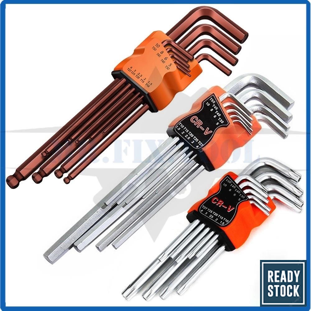 9 pcs Allen Key Wrench Set Ball Point Flat Head Hex Torx Star Extra