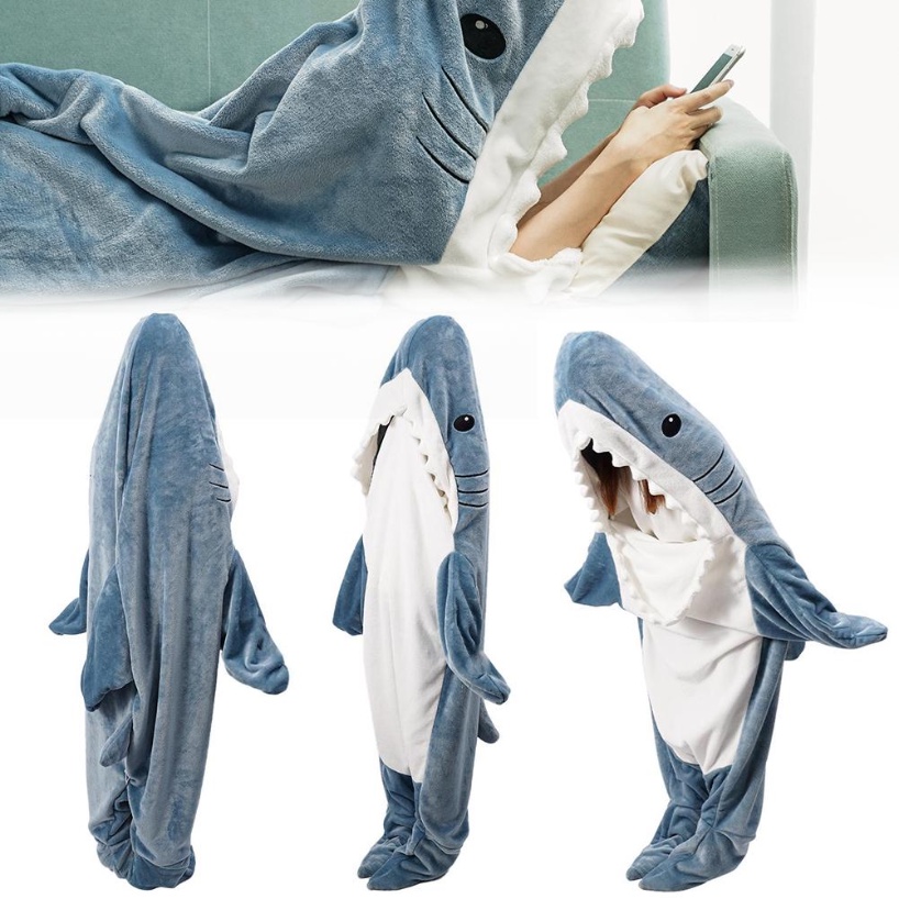 140-210cm Shark One Piece Sleeping Bag Flannel Hooded Household