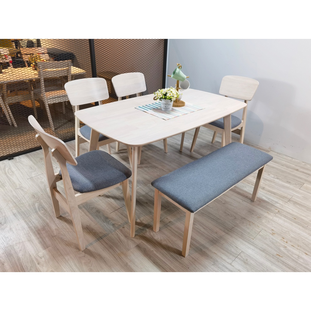 JUTA Natural White Dining Table 6 Seater Dining Table Set 6 Dining Set