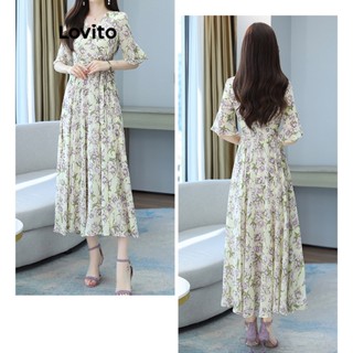 Lovito Casual Ditsy Floral Ruffle Wrap Belted Dress for Women LNE20042 ...