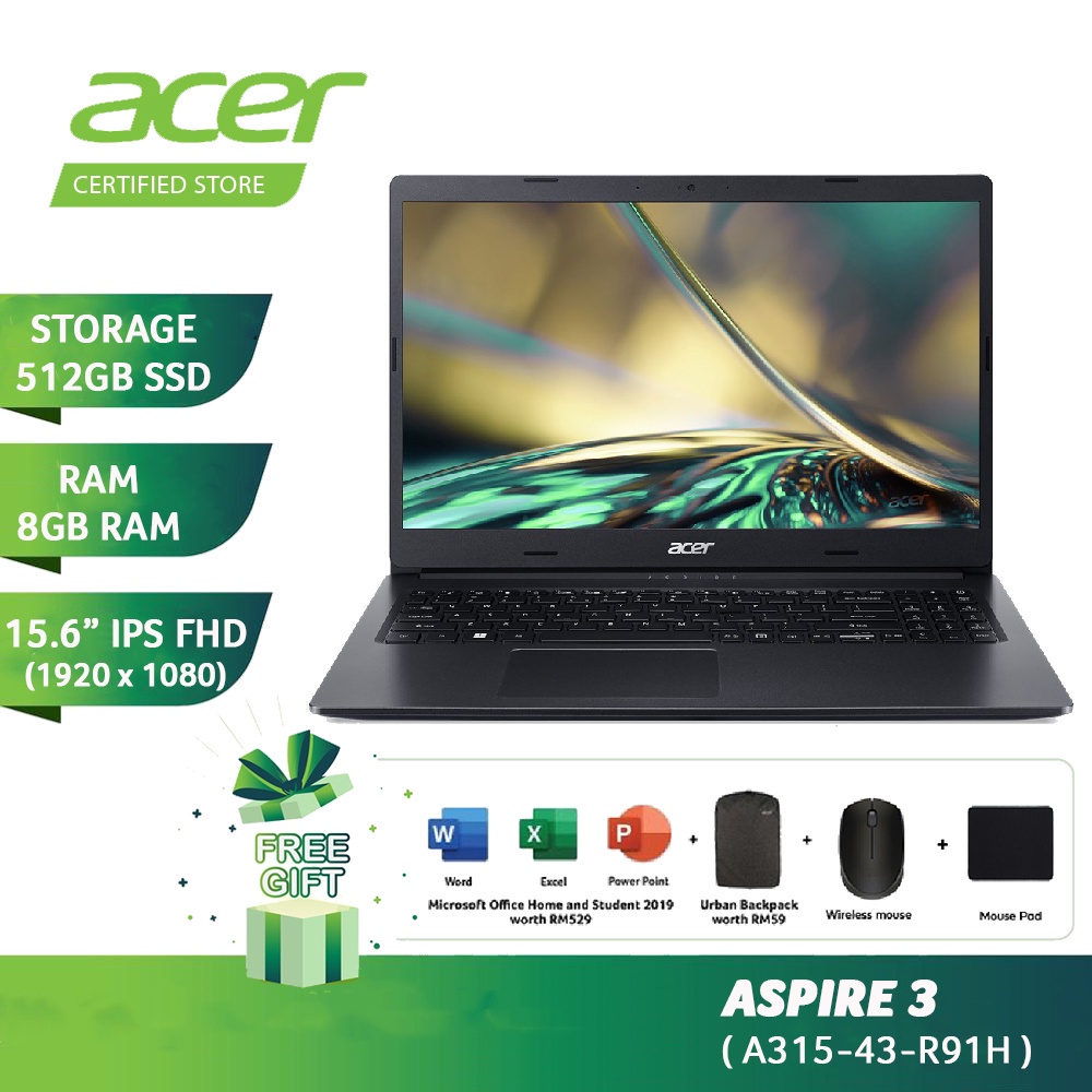 ACER ASPIRE 3 A315-43-R91H (BLACK) / A315-43-R6UW (SILVER) ( RYZEN 5 ...