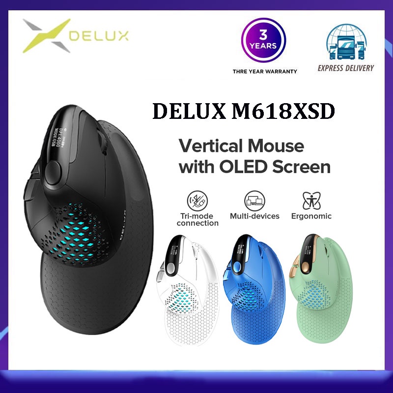 DELUX M618XSD Seeker Ergonomic Vertical Mouse with OLED Screen 4000 DPI ...