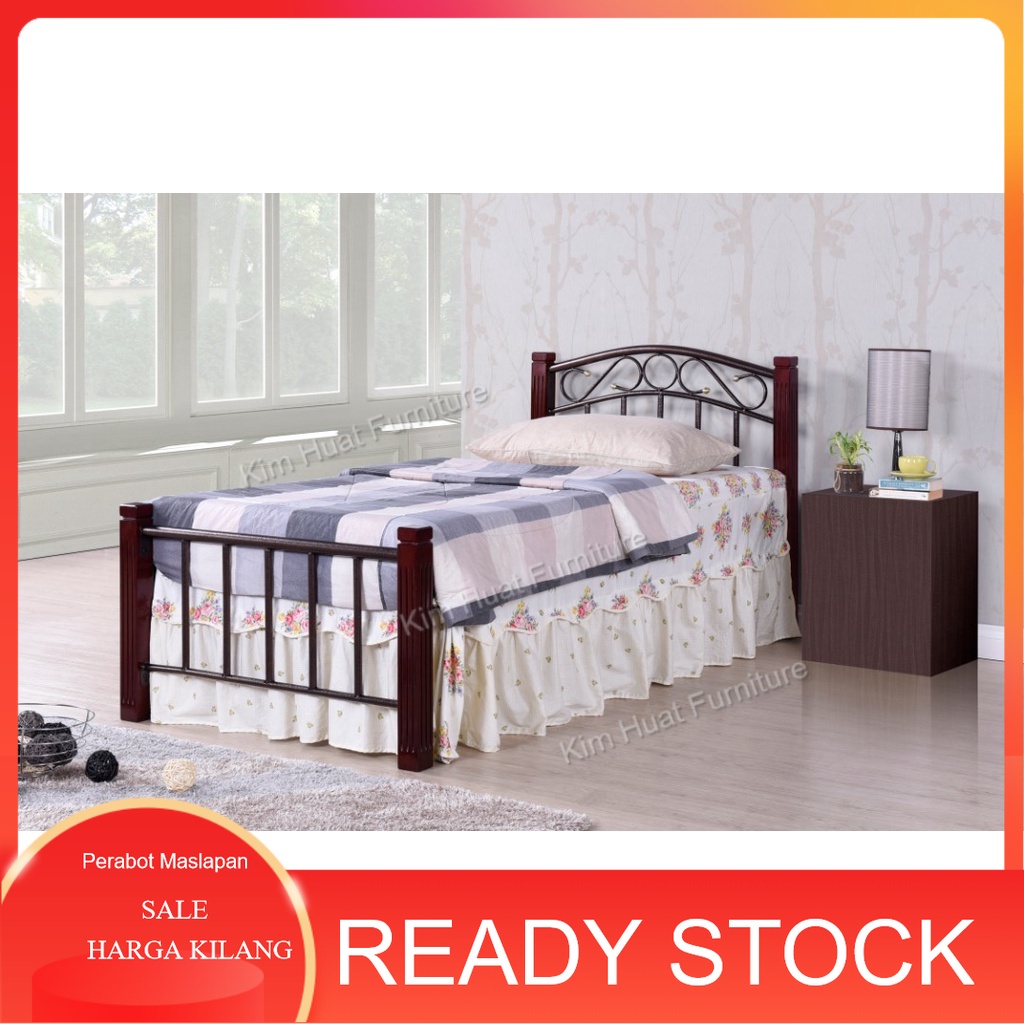 Harga Kilang Solid Wood + Metal Single Bed Katil Single Besi Bed Only ...