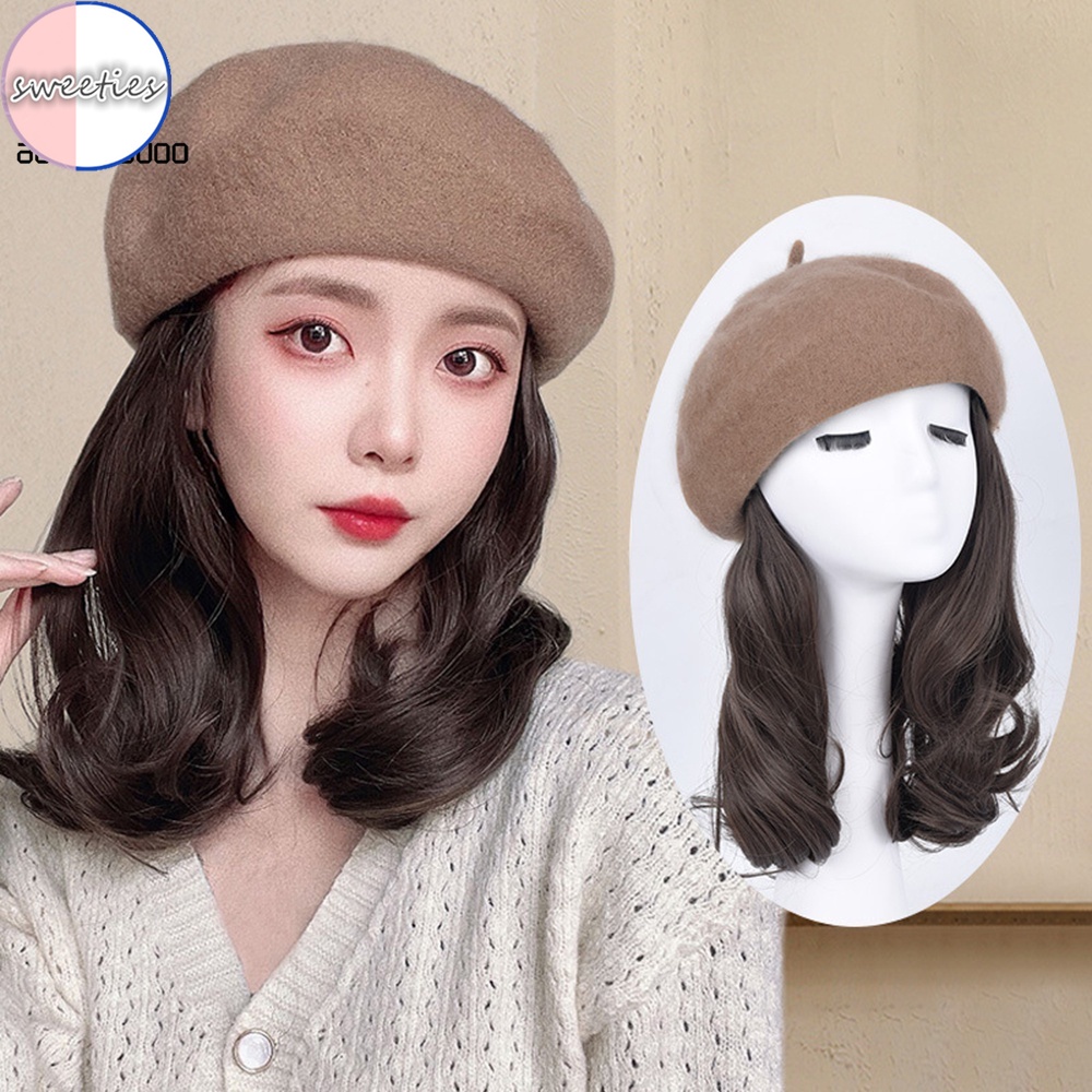 French retro Simulated wave curly puffy wig Berets hat women One Piece