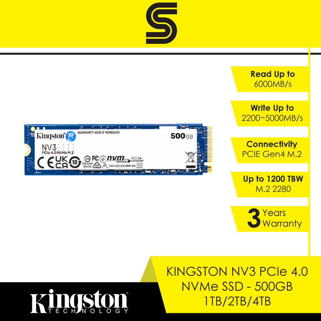 KINGSTON NV3 NVMe PCIe Gen 4.0 SSD Read Speed UT 6000MB/s - 500GB/1TB ...
