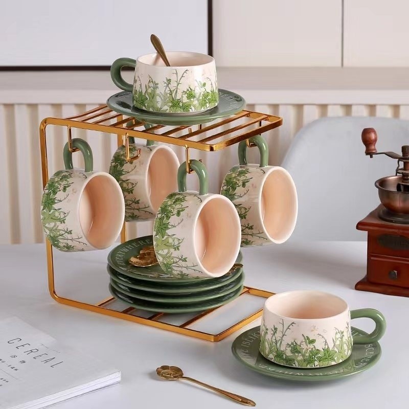 [1427 People Collection] Retro Ceramic Cup Saucer with Cup Holder Set ...