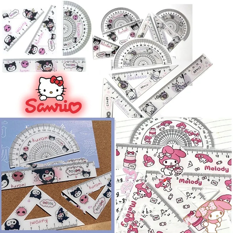 Sanrio Acrylic Ruler Set Kuromi Pochacco Cute Cartoon Triangle Ruler ...