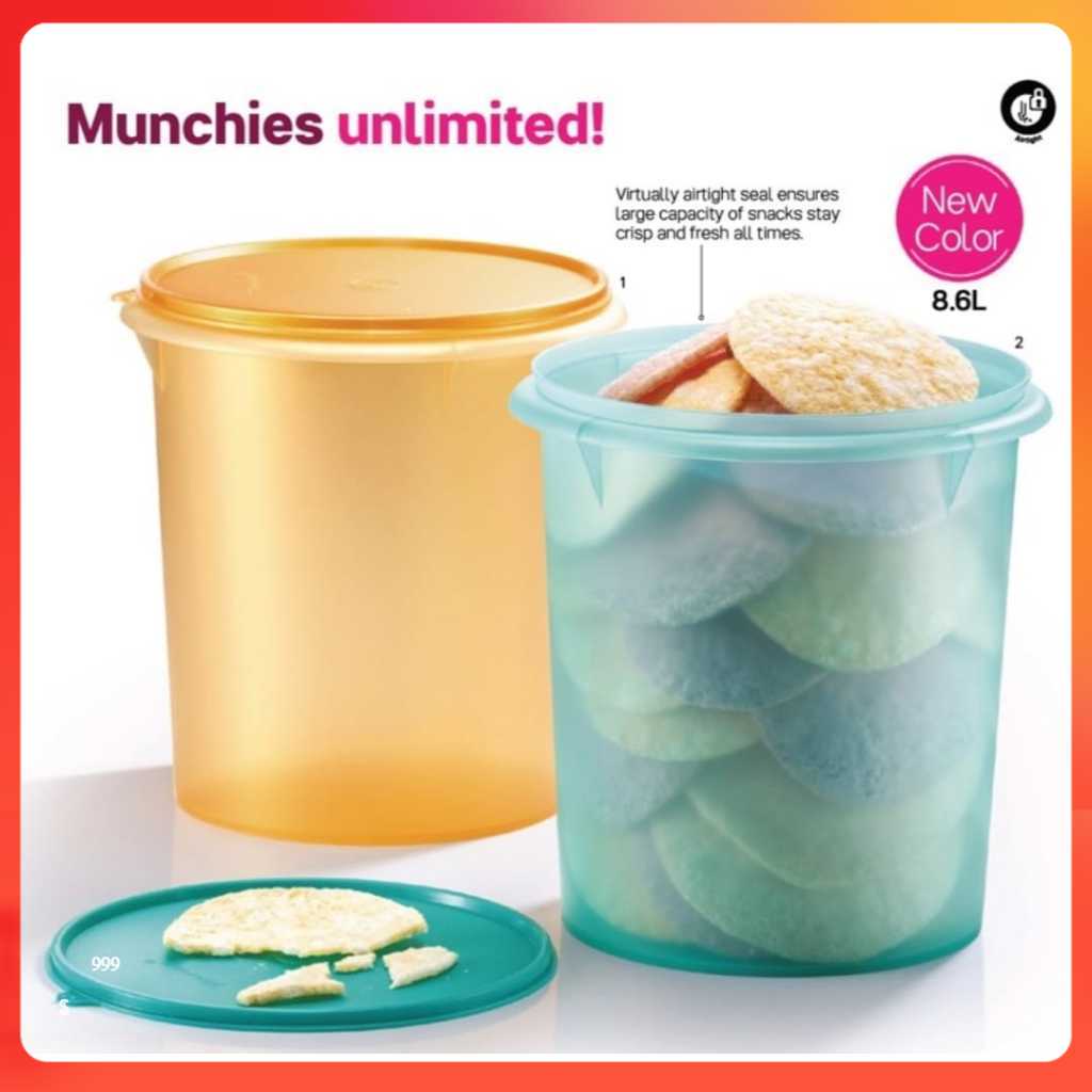 [Ready Stock] Tupperware 8.6L Giant Canister Bekas Keropok Kerepek Kuih Raya Gold Emas Turquoise