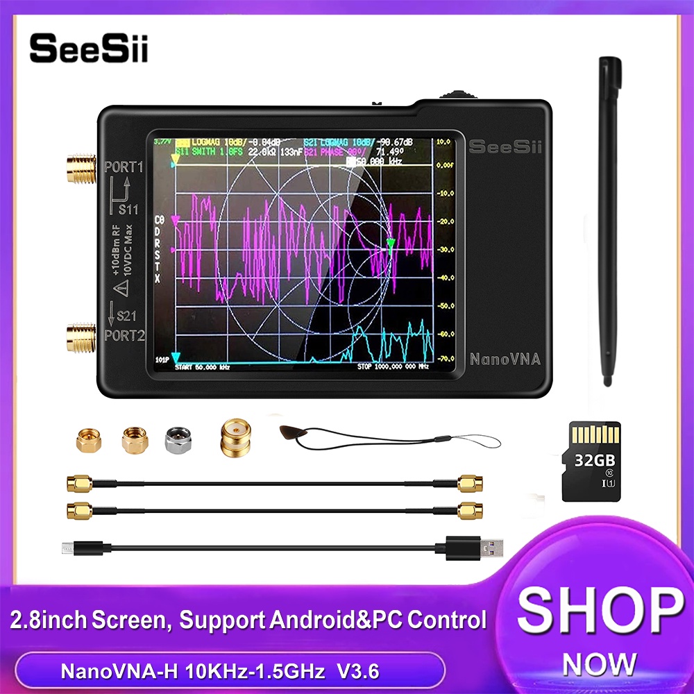 SeeSii NanoVNA-H Vector Network Antenna Analyzer With Pen, 10KHz-1.5GHz ...