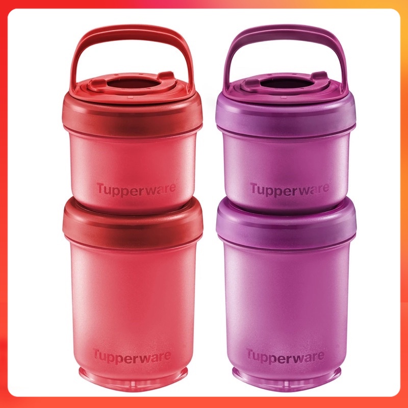Tupperware Twist N Snack 350ml 200ml Red Merah Purple Pepel Handle ...