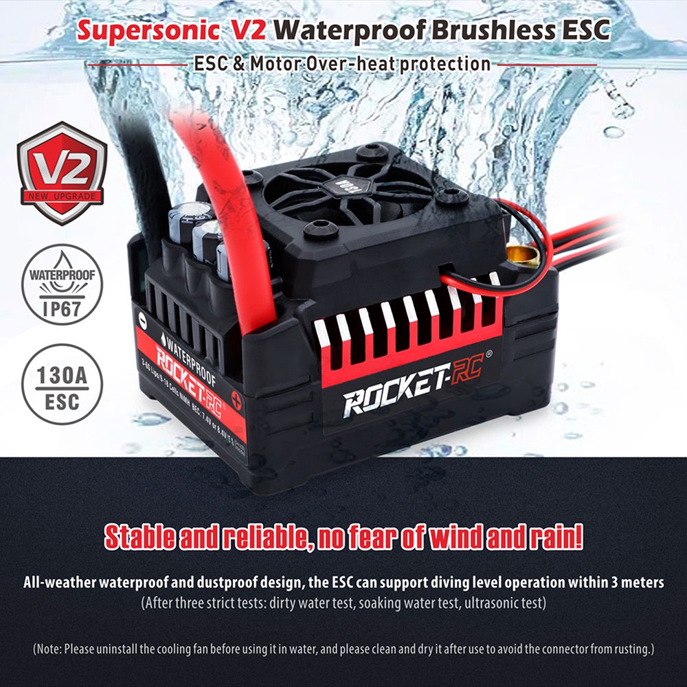 Upgraded Version Rocket Supersonic V2 Waterproof Brushless 50A 60A 90A ...