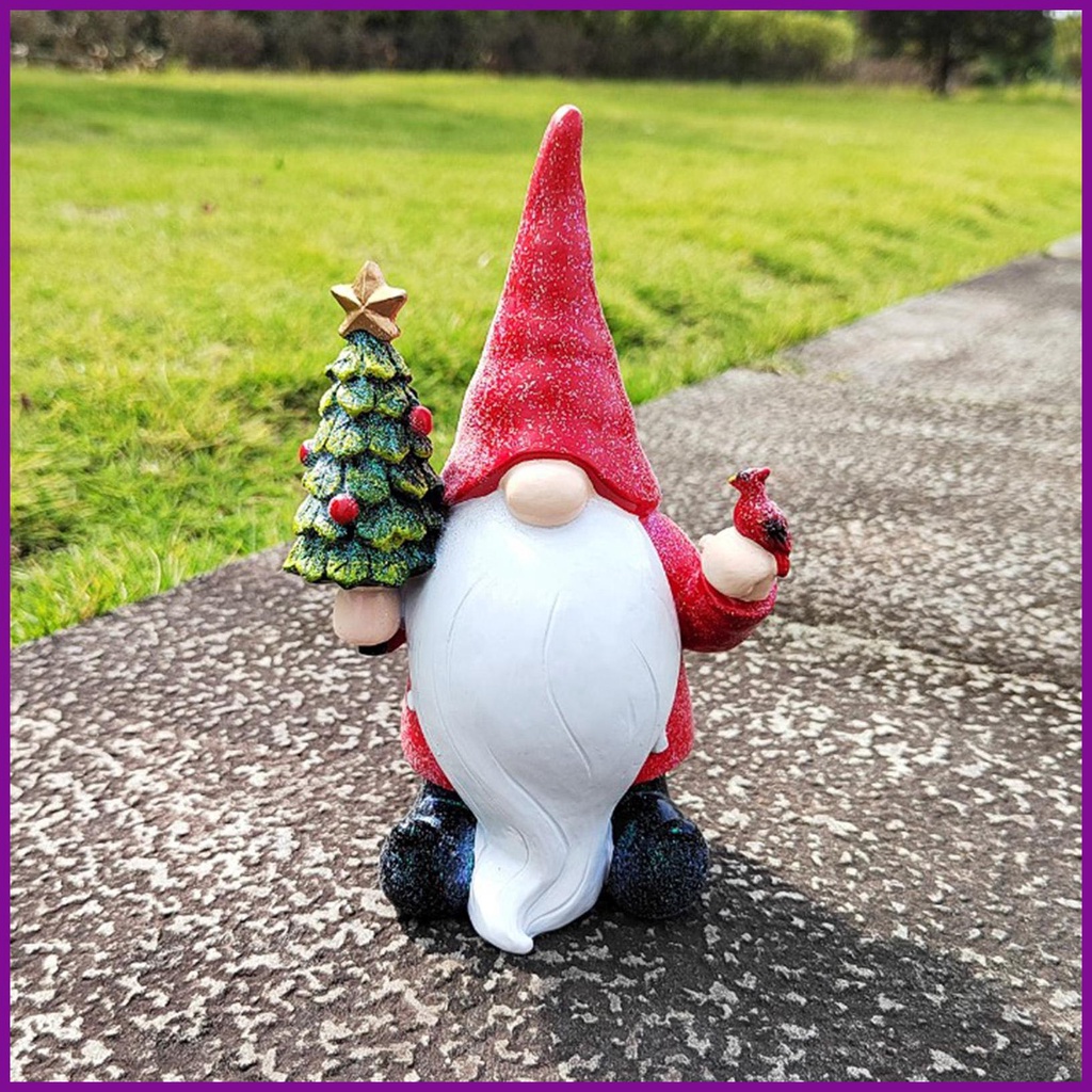 Funny Garden Gnomes Resin Garden Gnome Hold Christmas Tree Weatherproof Outdoor Christmas