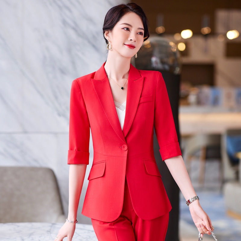 New Style Professional Wear Suit Women Middle Sleeve Black Suit Formal ...