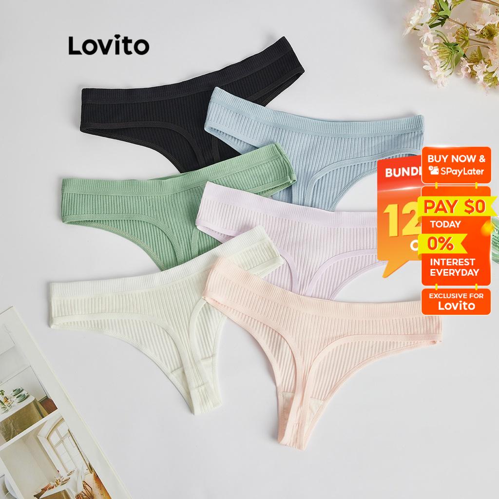 Lovito Sexy Plain 3 Pec Briefs Panties for Women L48L093 (MultiColor