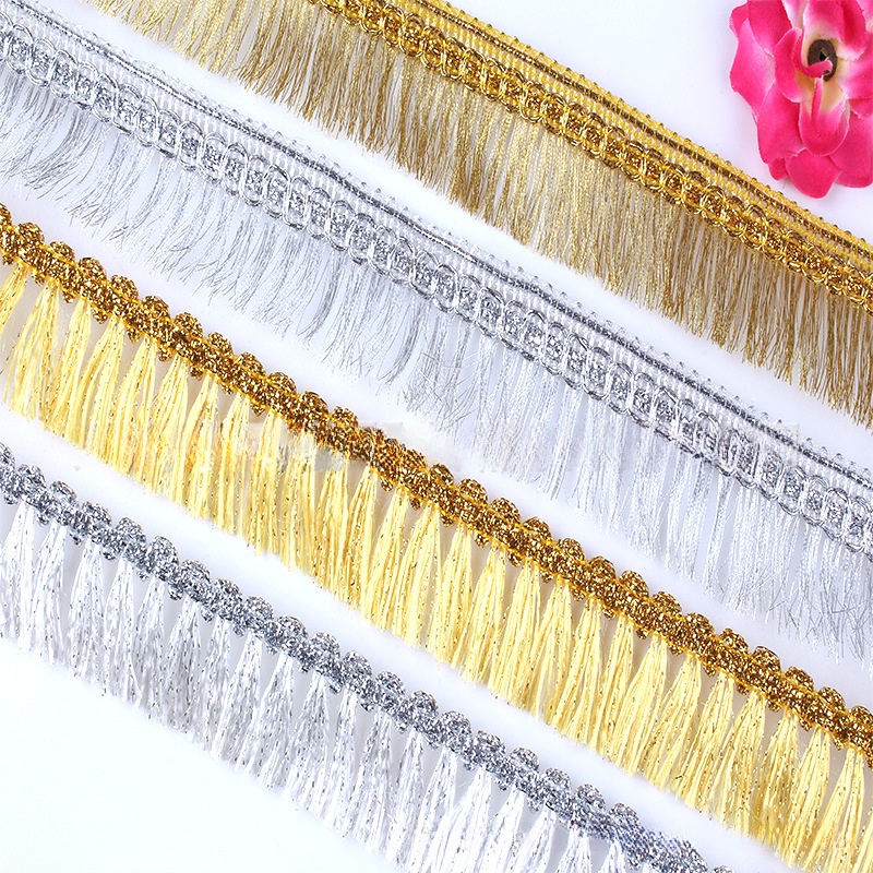 27m French Golden Row Whisker Lace Gold Silver Wire Tassel Lace