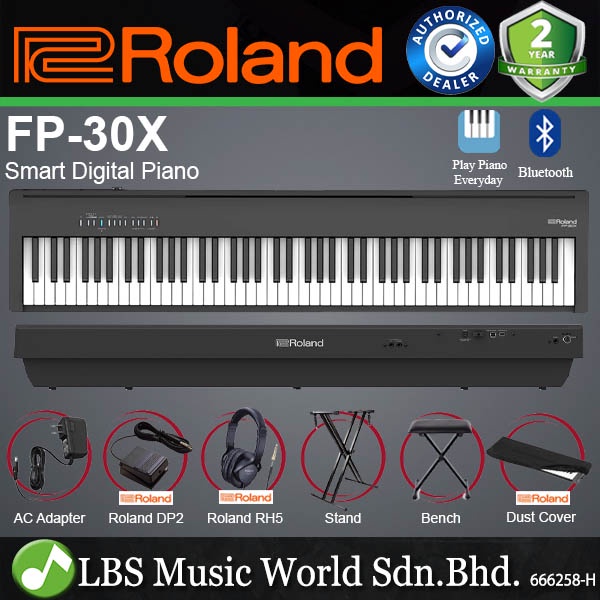 Roland Fp 30x 88 Key Digital Piano Portable Package Electric Weighted Keyboard Black Fp30x 9853