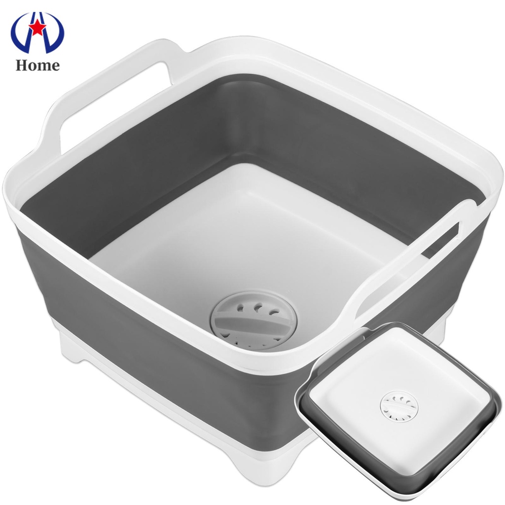 Foldable Washing Basin with Carry Handle 8.5L Dish Washing Tub with Drain Plug Space Saving