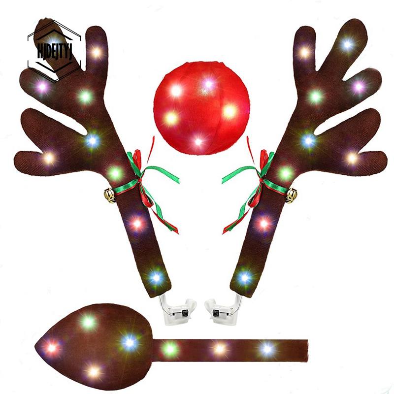 Car Reindeer Antlers,Antlers Car Kit with LED Lights,Reindeer Car Kit