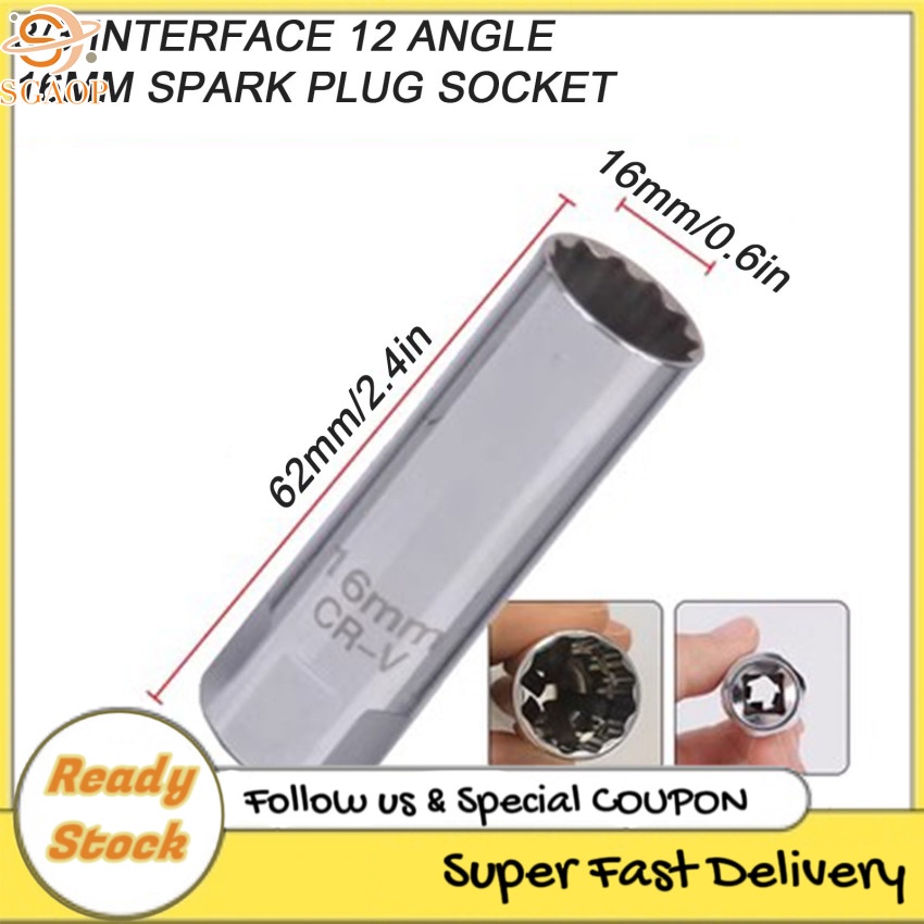 14mm 12-Point Thin Wall Spark Plug Socket – 3/8" Drive, Magnetic, Chrome Vanadium, 64mm Length