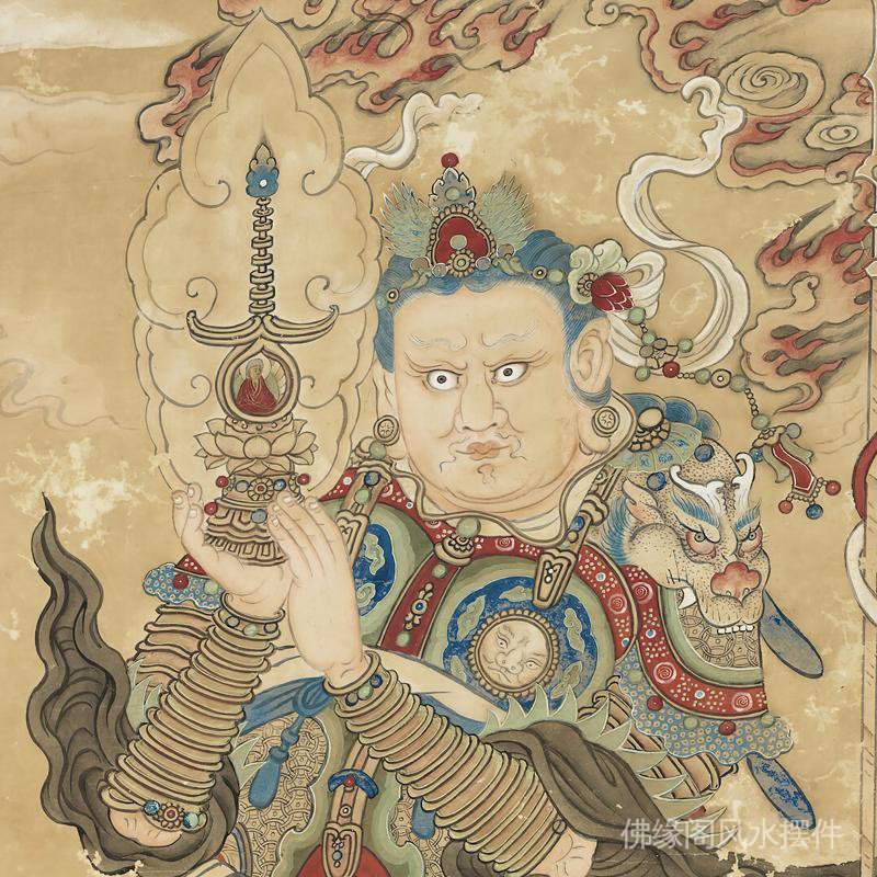 卐龙年大吉大师开光辟邪消灾卍夏荆山国画四大天王像复古书画真迹 卐龙年大吉大师开光辟邪消灾卍夏荆山国画四大天王像复古书画真迹