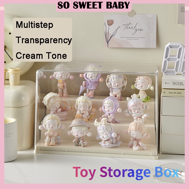 [Cream Style] Toy Display Storage Box with Step Transparent Doll ...