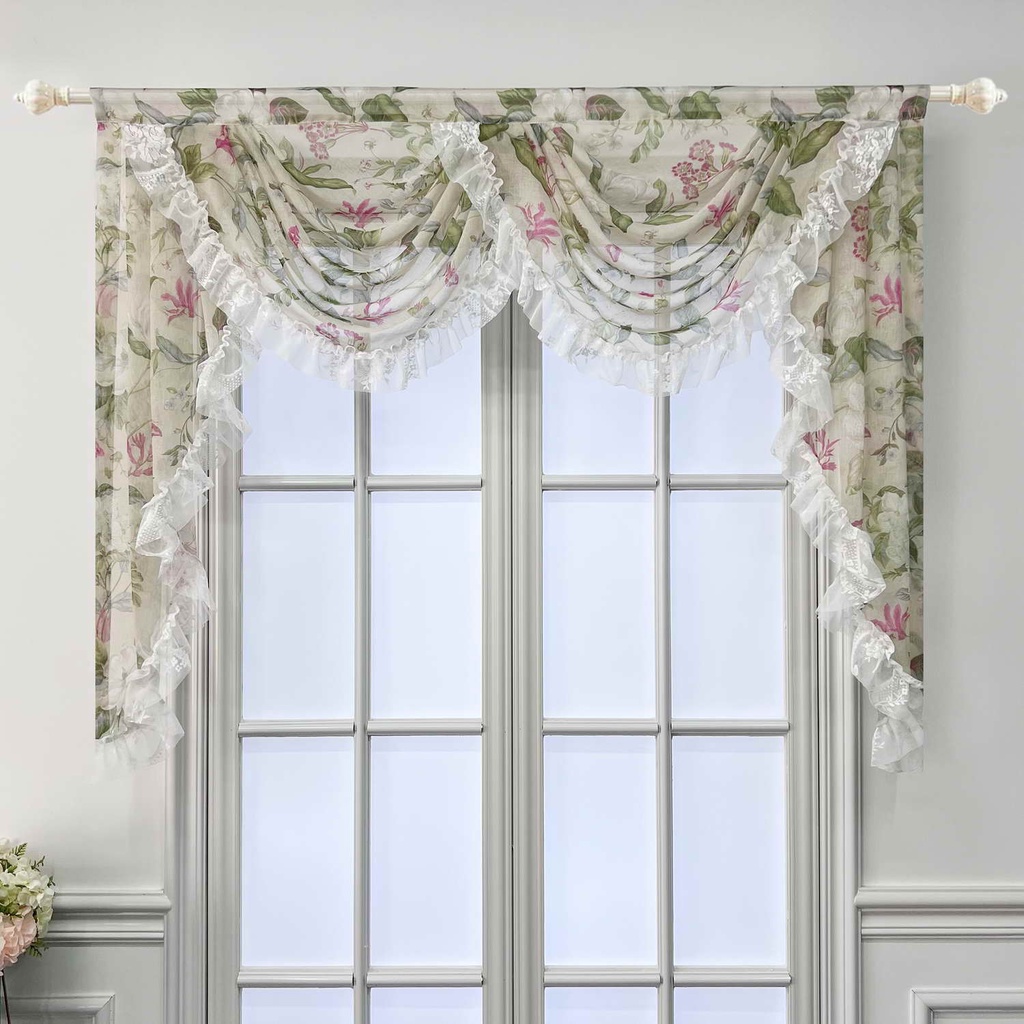 French Pastoral Print Wavy Valance Scallop Curtain Head Vintage Ruffle ...