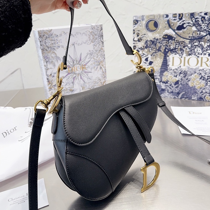 Real Picture Dr Classic Black Grain Saddle Bag Gold Hardware Women's