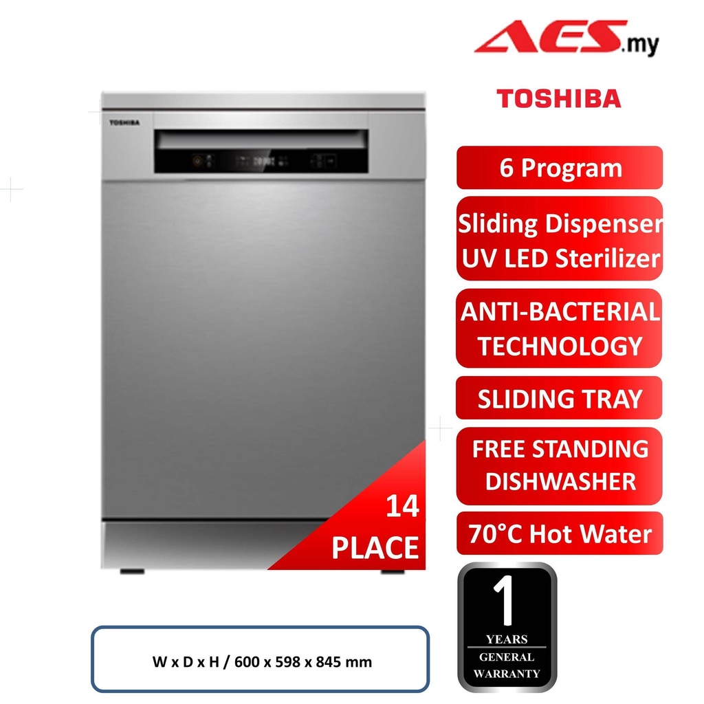 TOSHIBA DW14F1(S) 14 PLACE SETTING, FREE STANDING DISHWASHER, WITH