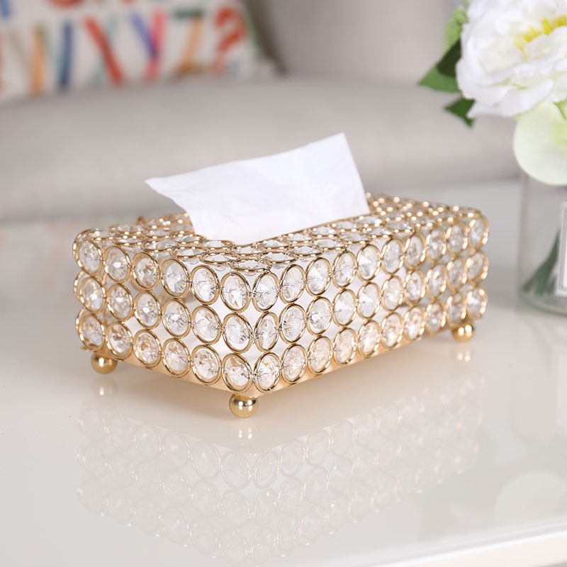 European Style Crystal Golden Tissue Box Paper Box Desktop Dresser Home