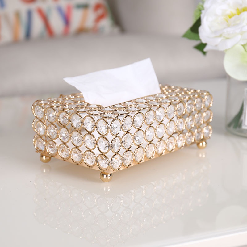 European Style Crystal Golden Tissue Box Paper Box Desktop Dresser Home ...