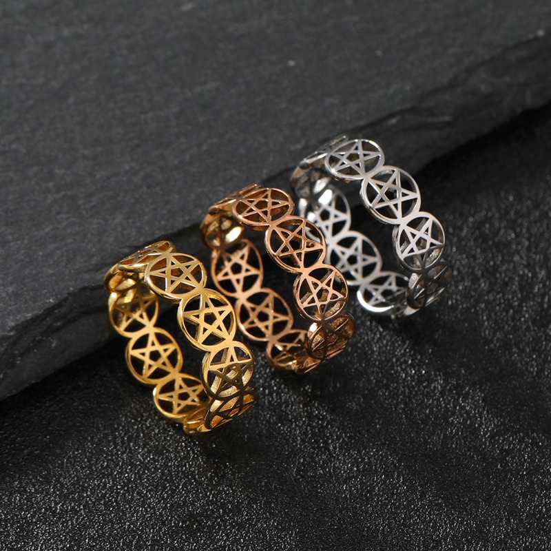 Brand new fashion 5.5mm stainless steel hollow five-pointed star ring ...