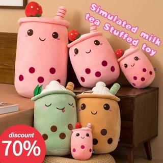 Cute Boba Tea Plush Stuffed Bubble Tea Plushie Cartoon Soft Strawberry Milk Tea  Cup Fruit Pillow Home Hugging Gift for Kids Big Eyes,25CM 