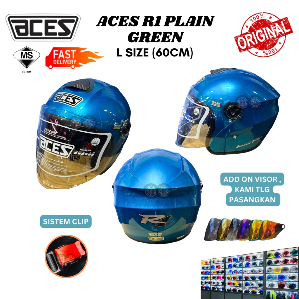 ACES R1 HELMET PLAIN COLOR (Helmet Open Face Aces R1 Siap Visor Clear ...