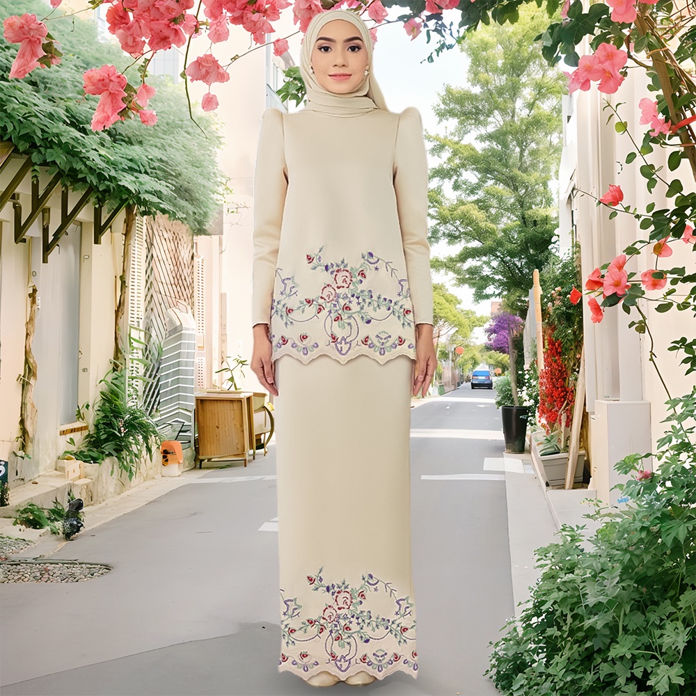 Sulam Baju Kurung Moden with Shoulder Pads Pleated Kurung Perempuan Muslim Kedah Nikah Bridesmaid Kurung Baju Raya 2024 Shopee Malaysia