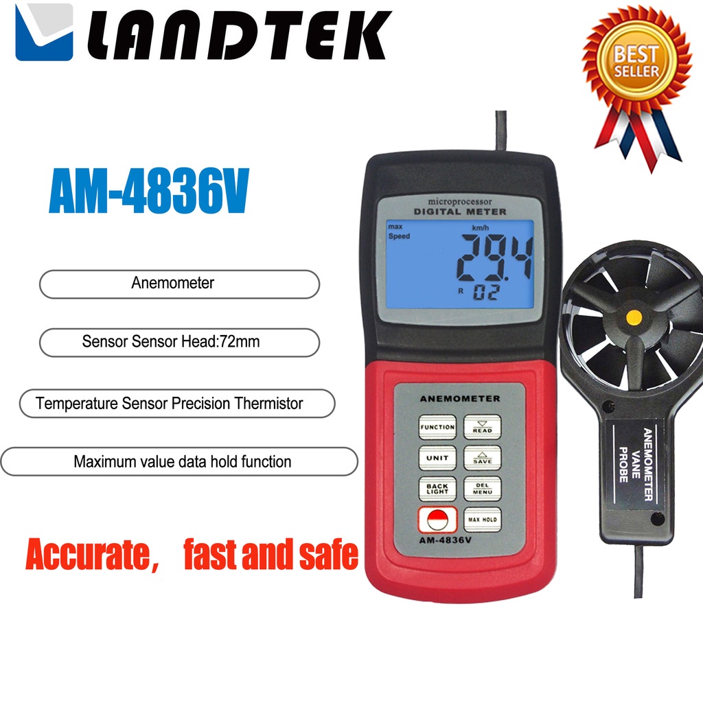 LANDTEK AM4836V Accurate Anemometer Use USB/RS232 Data Output To