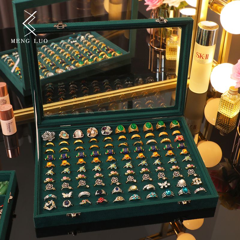 [Flannel With Lid] Hundred Ring Box Storage Box Large Capacity Jewelry ...