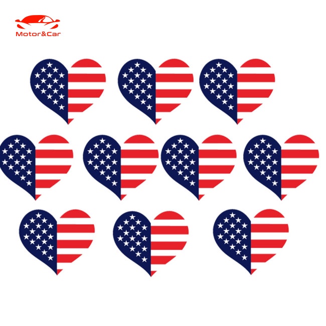 jianting 10pcs D2183 American Flag Car Stickers Heart Shape