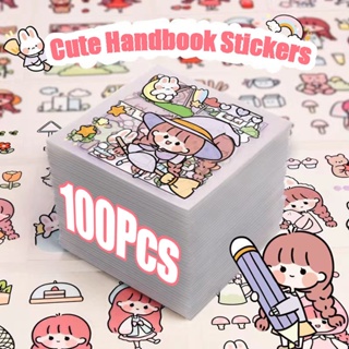 100Pcs sticker pack cute handbook journal cartoon creative pet waterproof