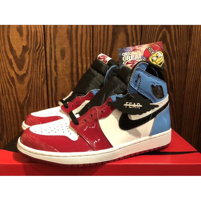 Nike AIR JORDAN 1 RETRO HIGH OG FEARLESS Red Blue White Shiny Leather ...