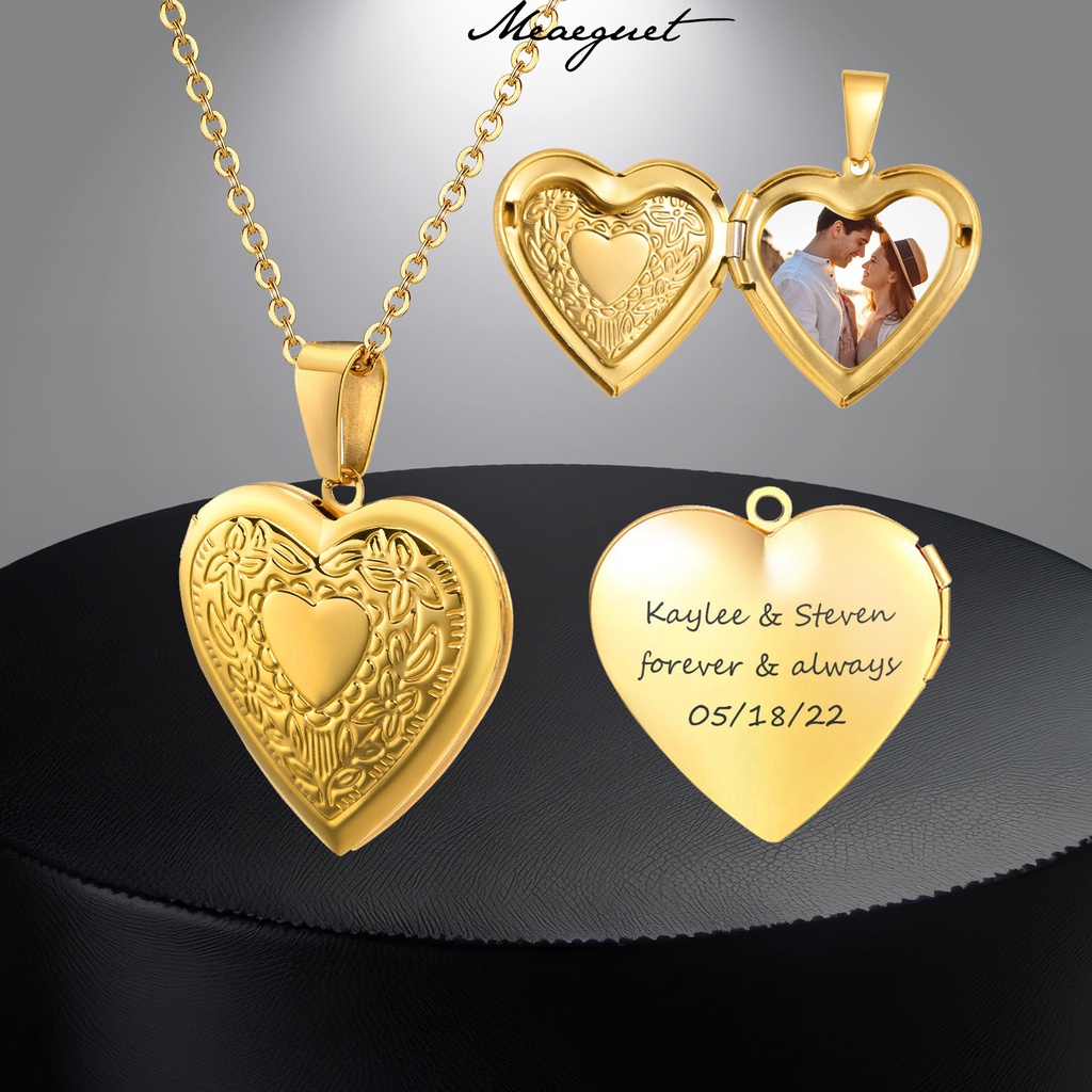 Meaeguet Personalized Heart Locket Necklace for Women Men Customized ...