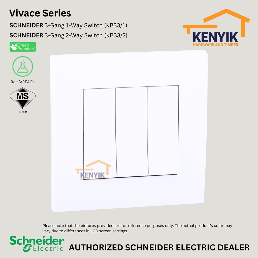 SCHNEIDER 3-Gang (1-Way / 2-Way) Switch (Vivace Series) (KB33/1 | KB33 ...