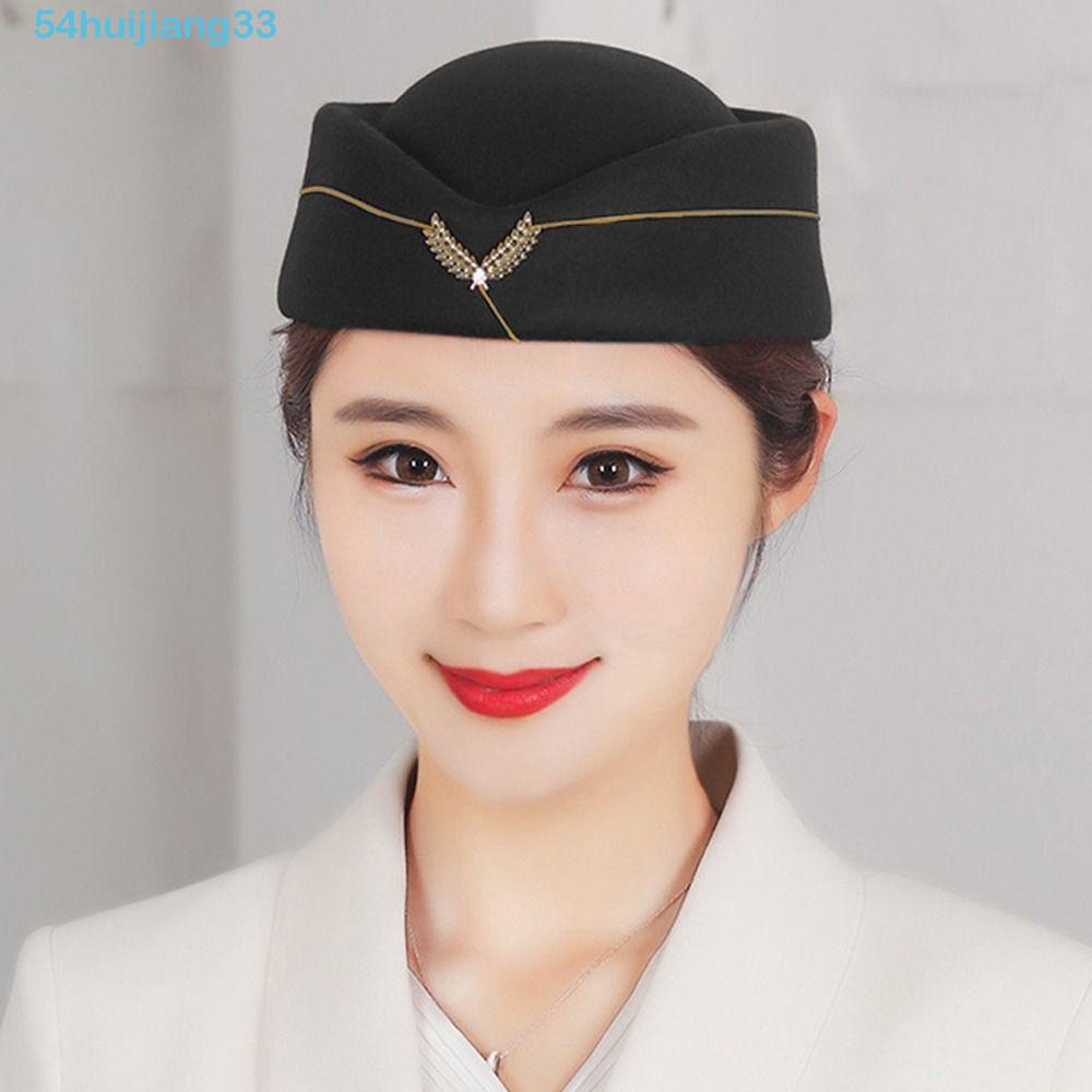 HUIJIANG Stewardess Berets Hat Adjustable For Women Ear Of Wheat Stage
