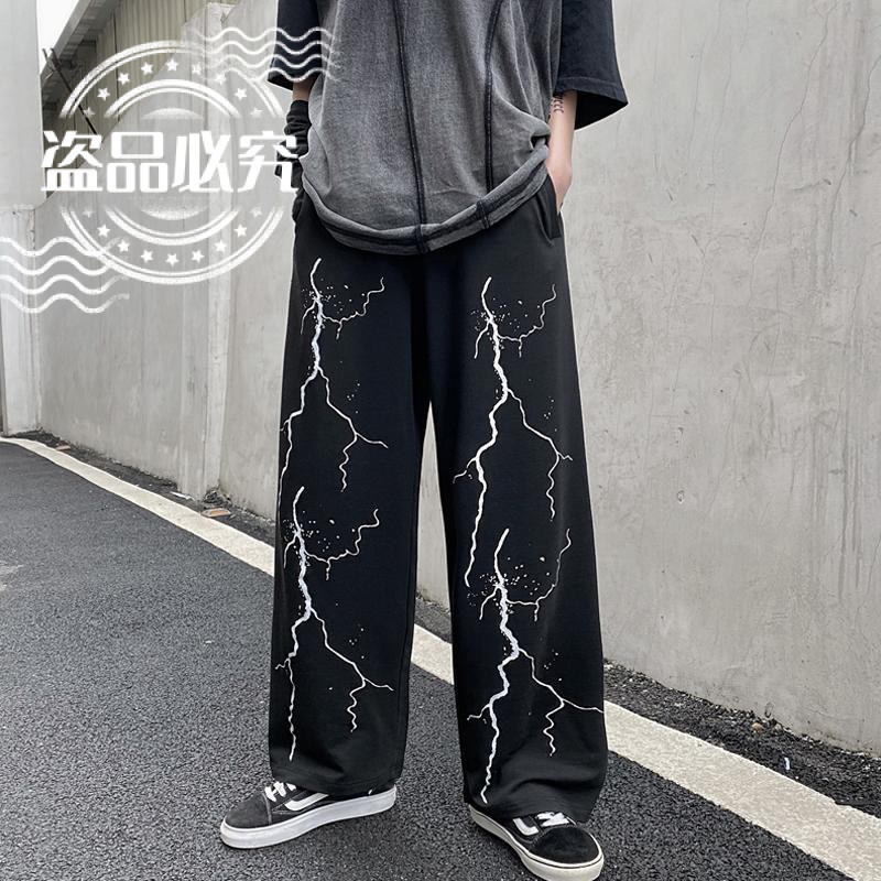 Men's INSDark Lightning Floral Print Casual Jumpsuit Spring and Summer Loose  Slimming and Straight Wide-Legged Pants Men and Women Sports Pants