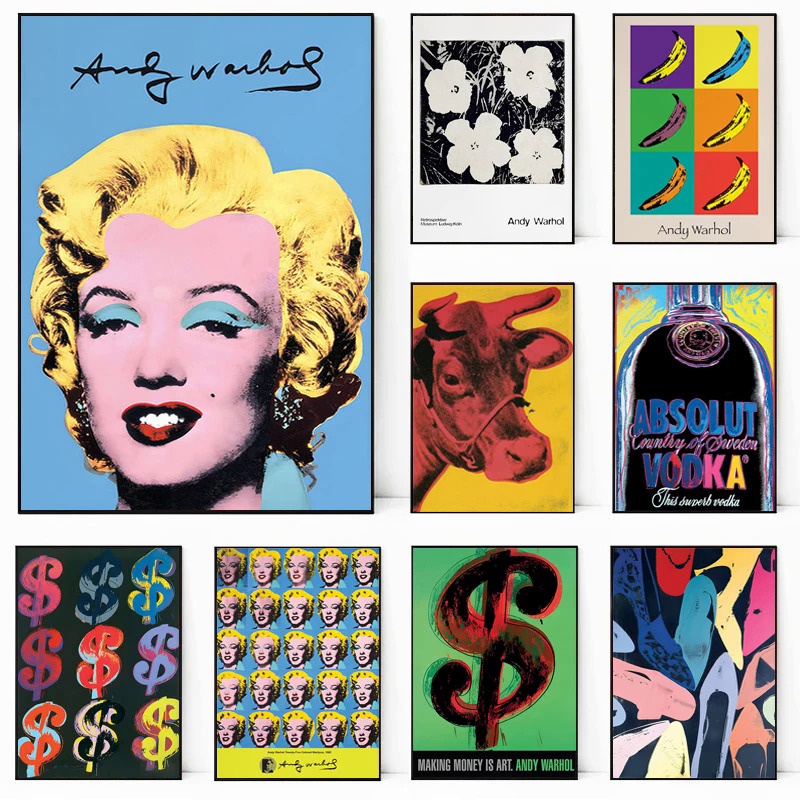 Andy Warhol Pop Art Exibition Poster Marilyn Monroe Colorful Cow Canvas ...