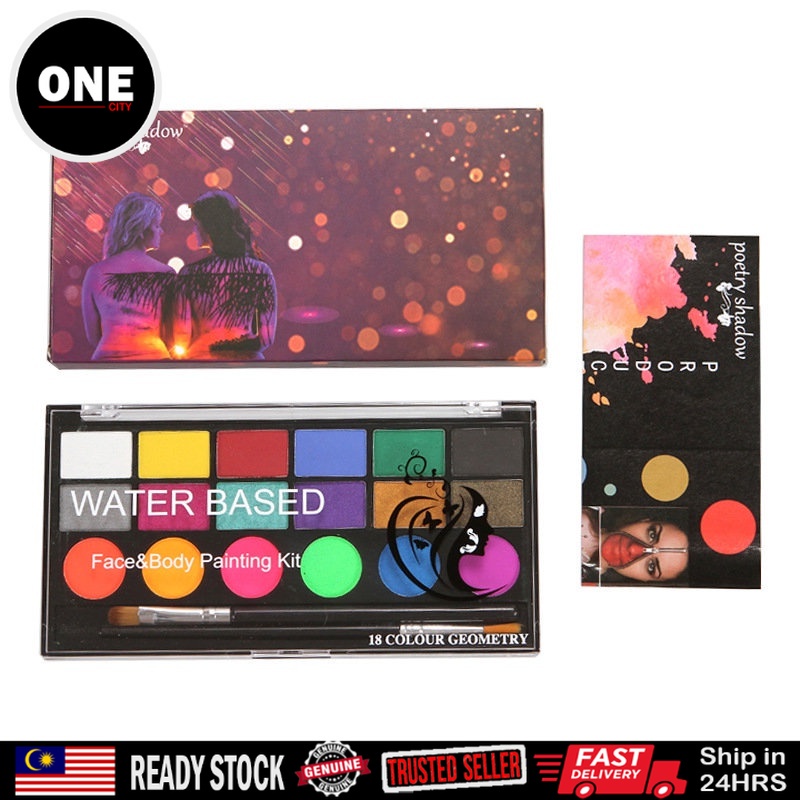 18 Colors Face Body Paint Kit with 2 Brushes Safe Non-Toxic Facepaints ...